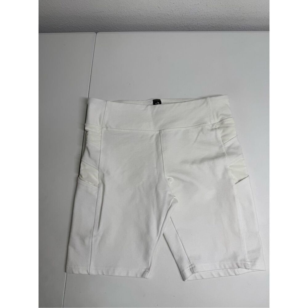 Athletic Collection Women’s Off White Athletic Shorts Mesh Trim Pockets Size L